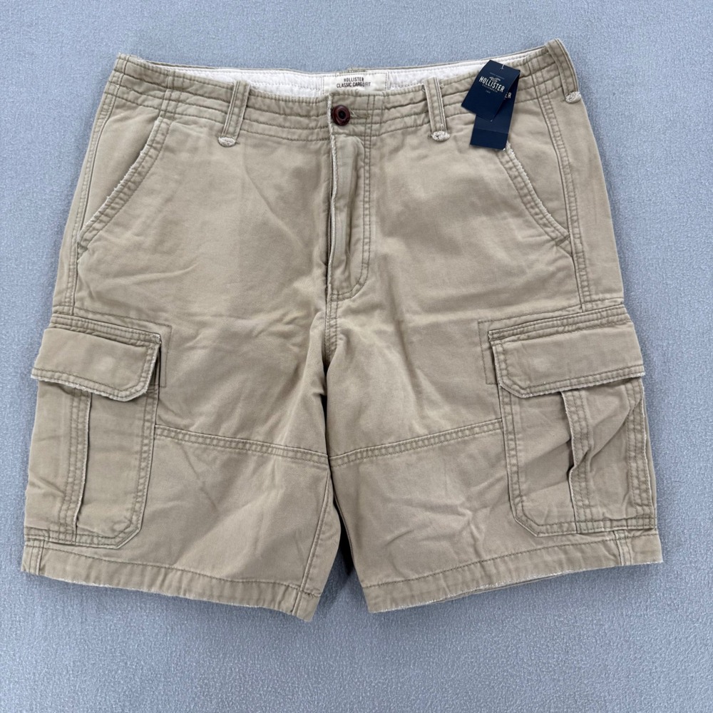 New Hollister Tan Distressed Classic Cargo Fit Shorts Men Size 34